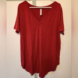 Zenana Premium Red Short Sleeve Extra Long V-Neck T-Shirt Size 1X